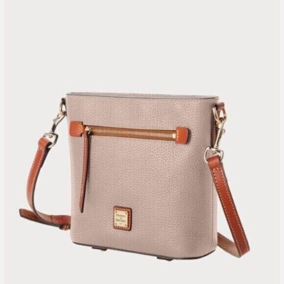 Dooney & Bourke Crossbody Pebble Grain Leath Oyster Zip Handbag Purplish Grey - Picture 13 of 14